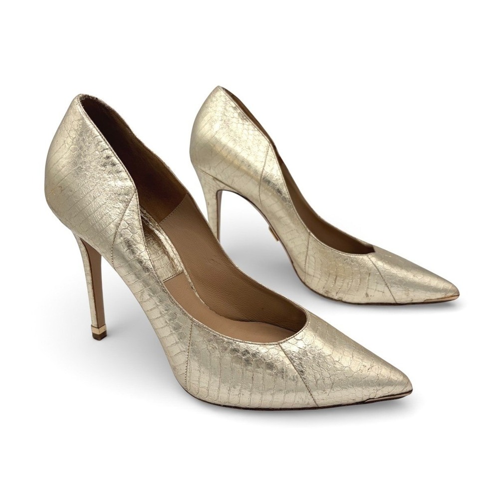 Michael Kors Collection Gold Metallic Croc Leather Sz‎ 39.5 Pumps Heel Pointed